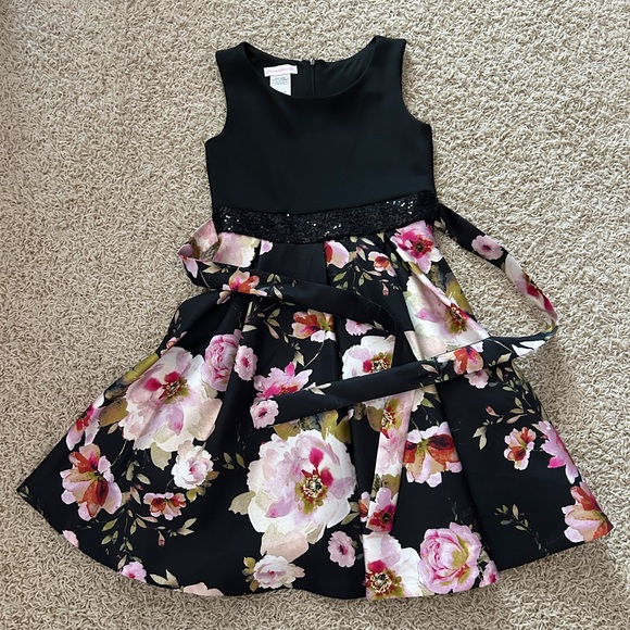 Bonnie Jean Girls Size 14 Black Floral Dress - Picture 3 of 7